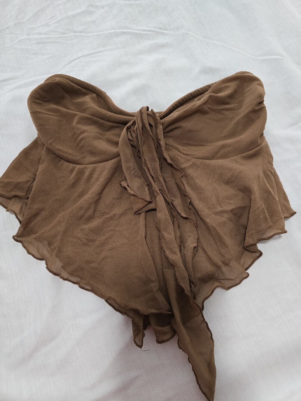 Brown Strapless Tie-Front Chiffon Top